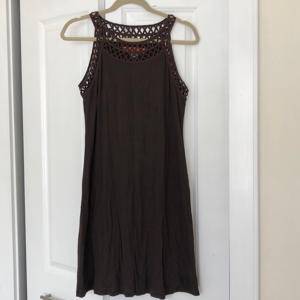 Brown Sleeveless Dress with neckline detailing